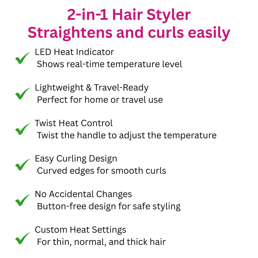 Ktein 2-in-1 Hair Styler – Curl, Wave & Straighten with Twisted Ceramic Plates | Innovative Twist-to-Set Temperature Control | Digital Heat Display up to 230°C | Tourmaline Anti-Frizz Technology view 2
