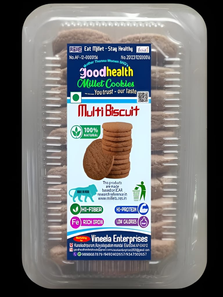 Goodhealth Millet Cookies Multi Biscuit - 100% Natural, Hi-Fiber, Hi-Protein, Rich in Iron (pack of 4)