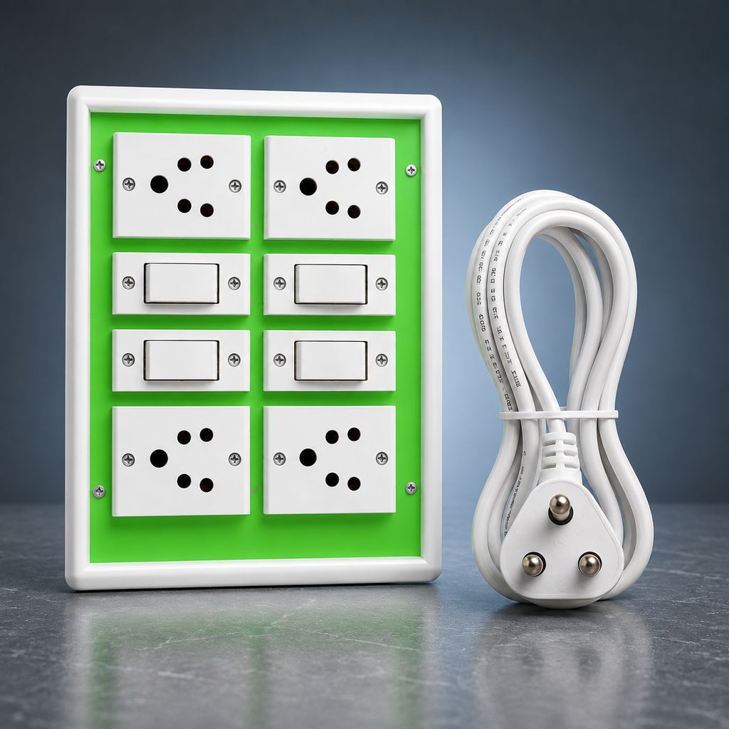 Electrical Switch Board with 4 Sockets and 4 Switches Heavy Duty Wall-Mount for Home, Office, and Commercial Use Fire Resistant,Plugs | (10 FT) view 2