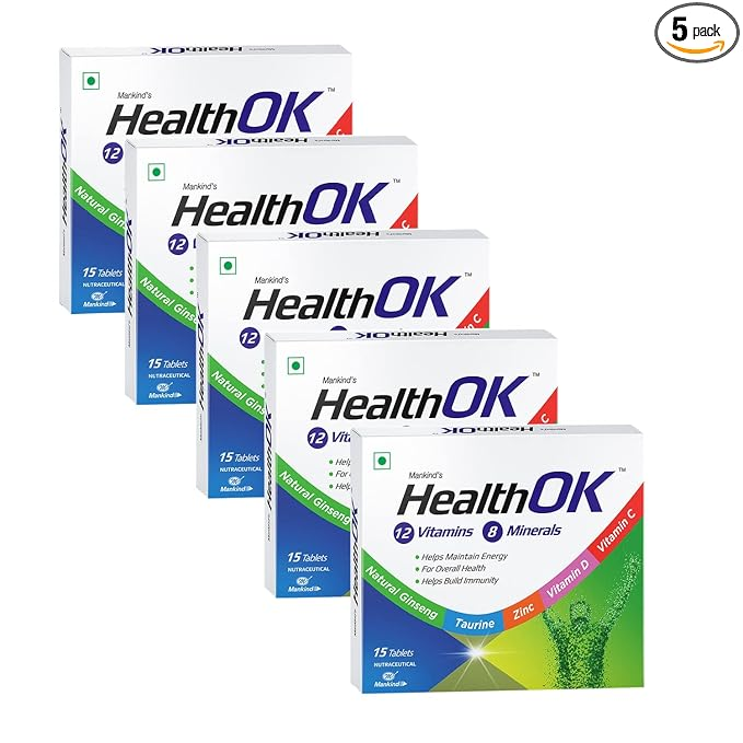 Health Ok Multi Vitamin and Mineral Health Supplement (for Energy and Overall Health with added Immunity) Tablets (Pack of 5)