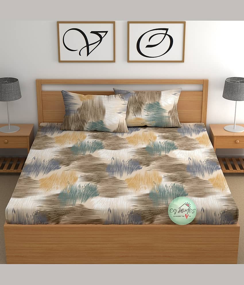 CG HOMES Cotton Abstract Fitted 1 Bedsheet with 2 Pillow Covers ( Double Bed ) - Multi view 2