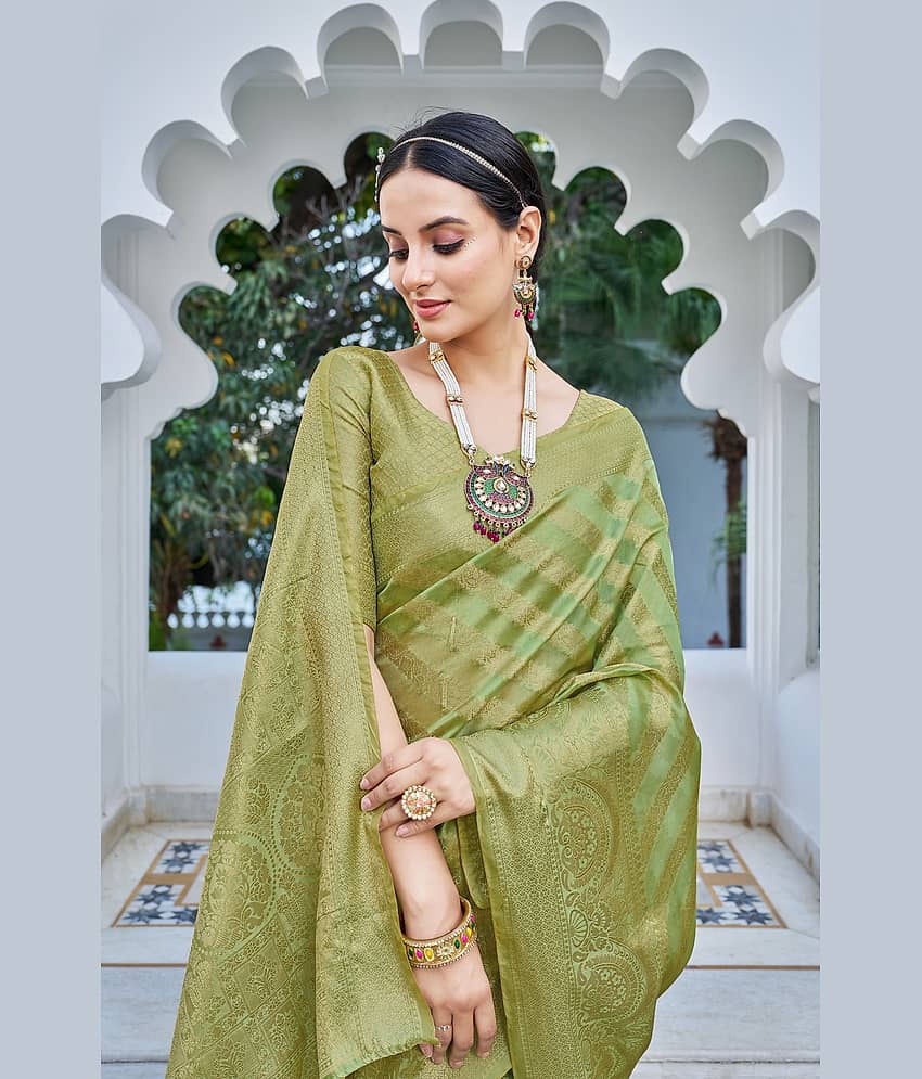 Sariya Organza Woven Saree With Unstitched Blouse Piece ( Peach ) view 2
