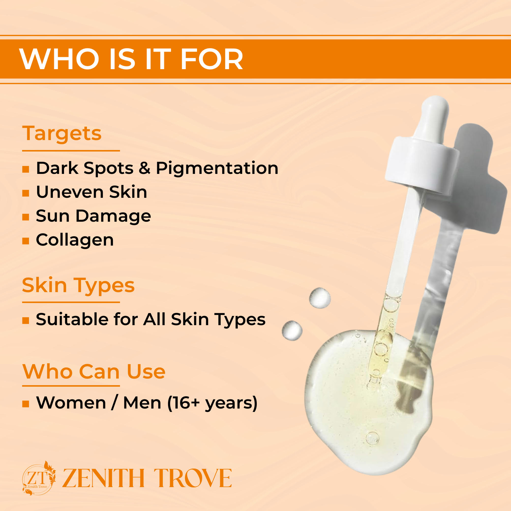 Zenith Trove 10% Advance Vitamin C Serum With Ferulic Acid, Mandarin Orange Ext. For Dark Spots, Pigmentation & Glowing Face - 30 ml Pack view 2
