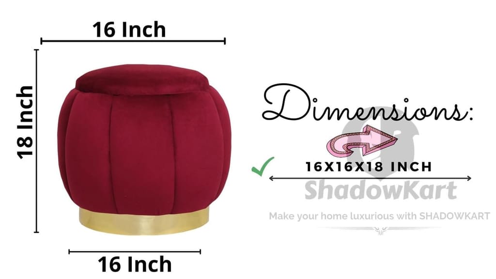 Shadowkart Pouffes Sitting Stool for Living Room, Make up Table Mudda Puffy Wooden Ottoman Stools, Pouffe Footstool, Poof for Room Decoration & Dressing Table, 16x16x18 Inch view 2