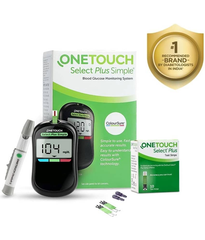 OneTouch Select Plus Simple glucometer | FREE 10 Test Strips + 10 Lancets + 1 Lancing device
