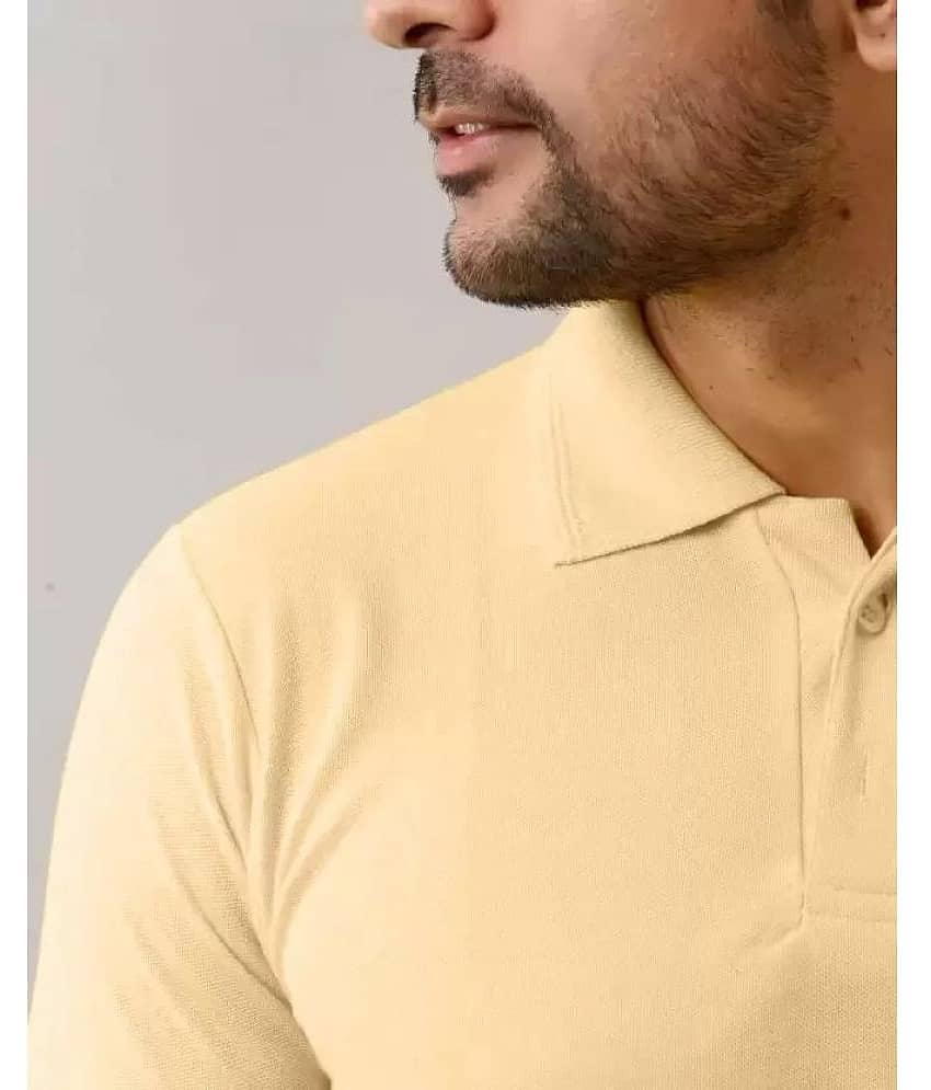 SKYRISE Pack of 1 Cotton Blend Slim Fit Solid Half Sleeves Men's Polo T Shirt ( Beige ) view 2