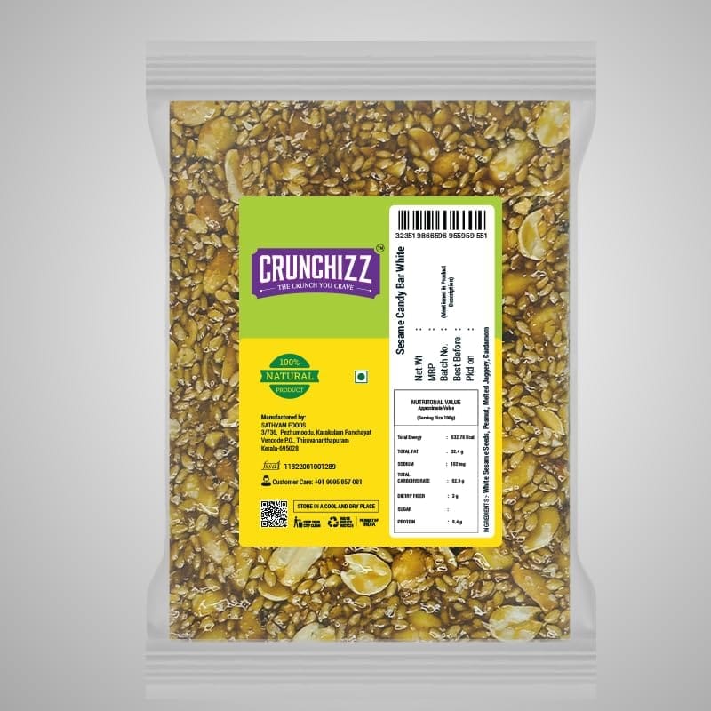 Crunchizz COMBO I 3 Packet WHITE SESAME CHIKKI CANDY BAR I Total - 300 Grams view 2