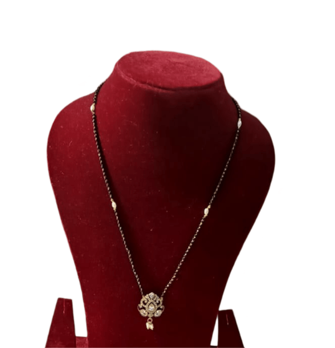 Black Beads Mangalsutra with Golden Pendant view 2