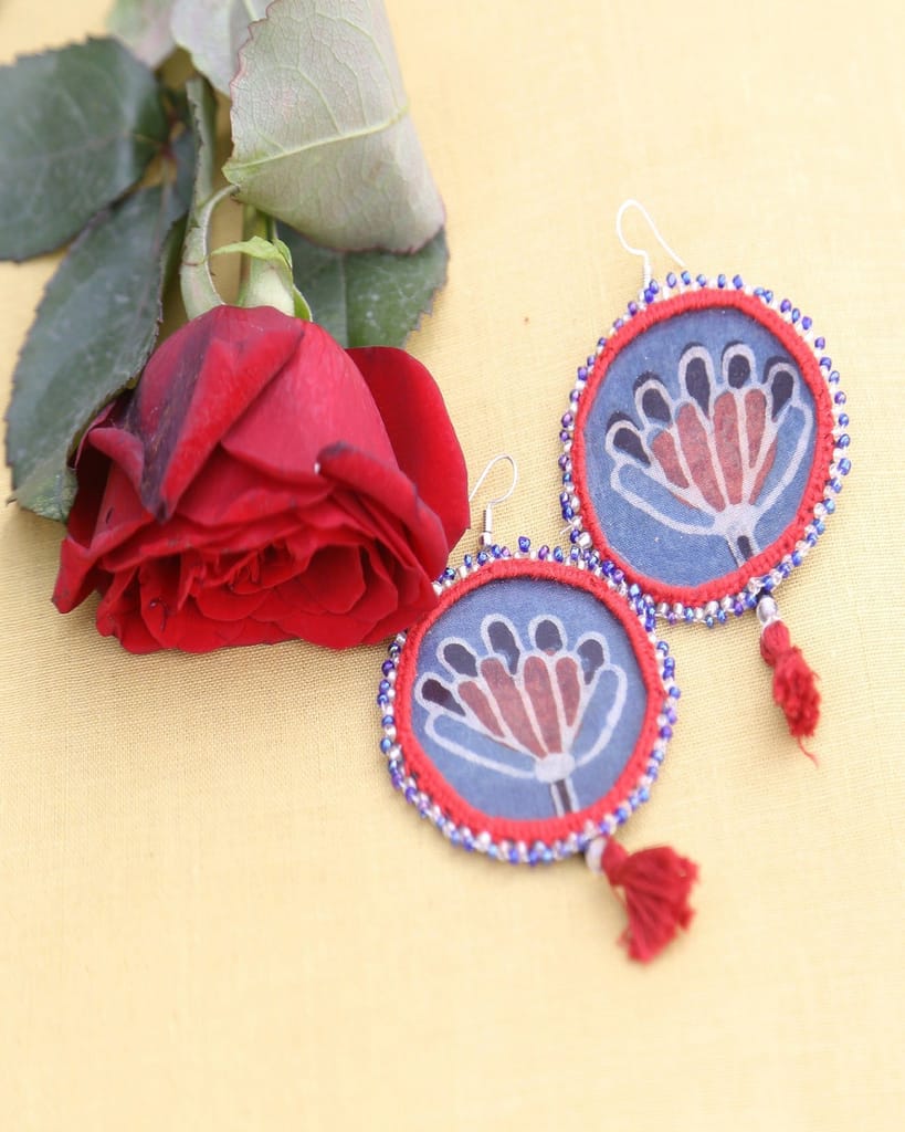 Lotus round beaded earring view 2