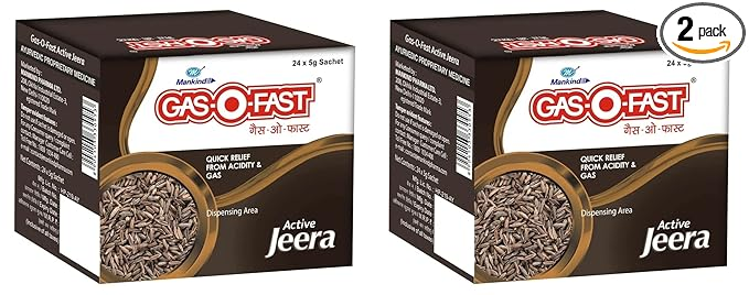 Mankind Gas-O-Fast For Relieving Acidity Active Jeera- 24x 5gSachet x Pack of 2