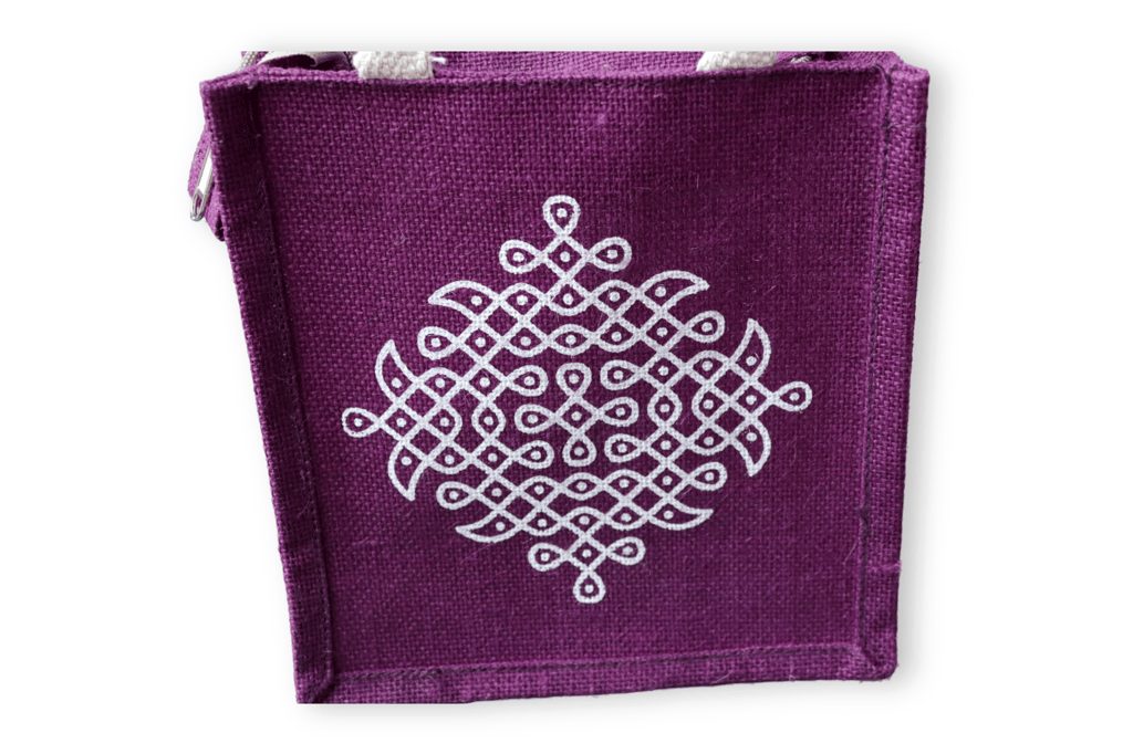 Handcrafted Jute Bag with Traditional Rangoli Design - Eco-Friendly and Reusable view 2