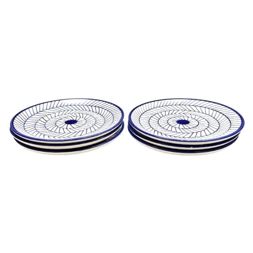 STOREPEDIA Handpainted Ceramic Quarter Plates, Blue Strips, Snaks Dessert Plate Ceramic Plates for Lunch Breakfast, Serving Decor Plates, Dishwasher Safe, Set of 6 (21 cm) view 2