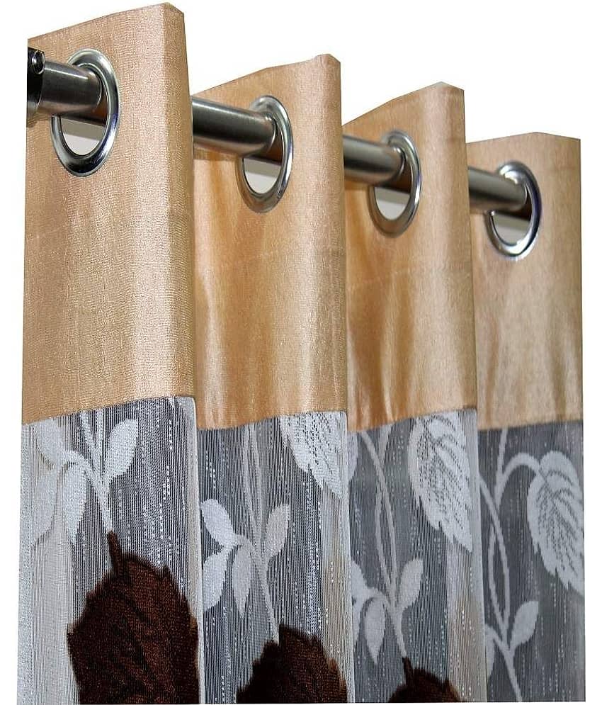 Homefab India Plain Semi-Transparent Eyelet Window Curtain 5ft (Pack of 2) - Green view 2