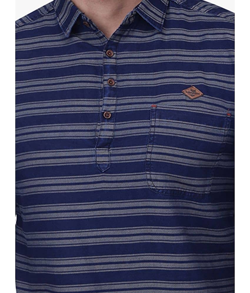 Kuons Avenue - Navy Linen Men's Shirt Style Kurta ( Pack of 1 ) view 2