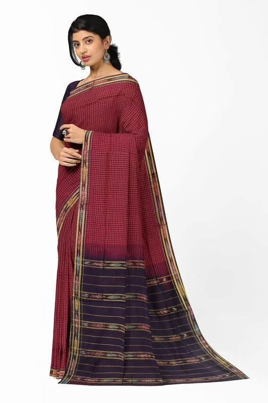 APCO Handloom (A Andhra Pradesh Govt Emporium)- Women's Traditional Pure Handloom Bandar/Polavaram Marron Cotton Saree | PBS0006 view 2