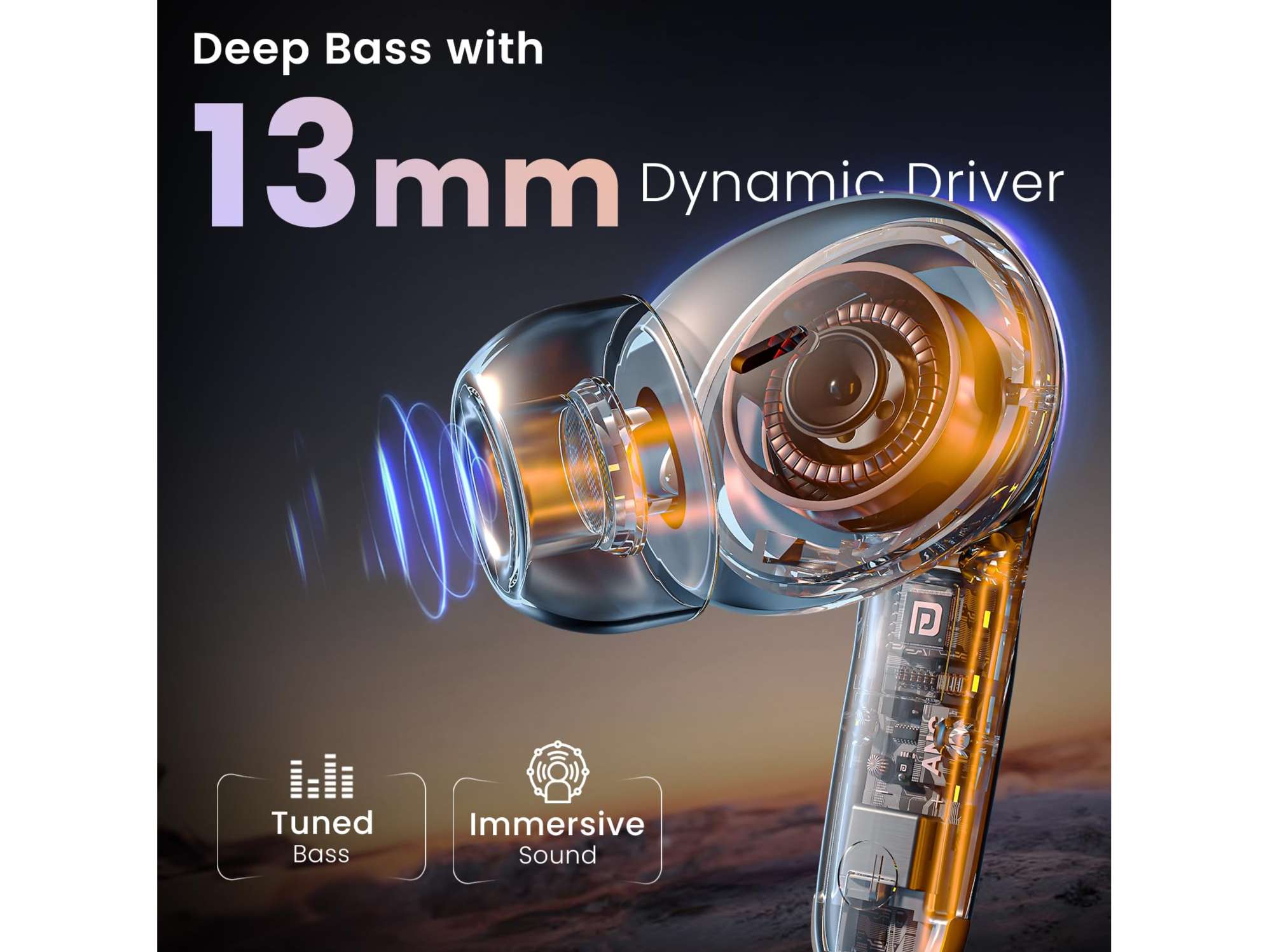 Portronics Harmonics Twins 33 ANC Truly Wireless Bluetooth in Ear Earbuds with Quad Mic ENC, Upto 50 Hours Playtime, Bluetooth 5.3V, Type C Fast Charging, Ear Buds Wireless Earphone with Mic - White view 2