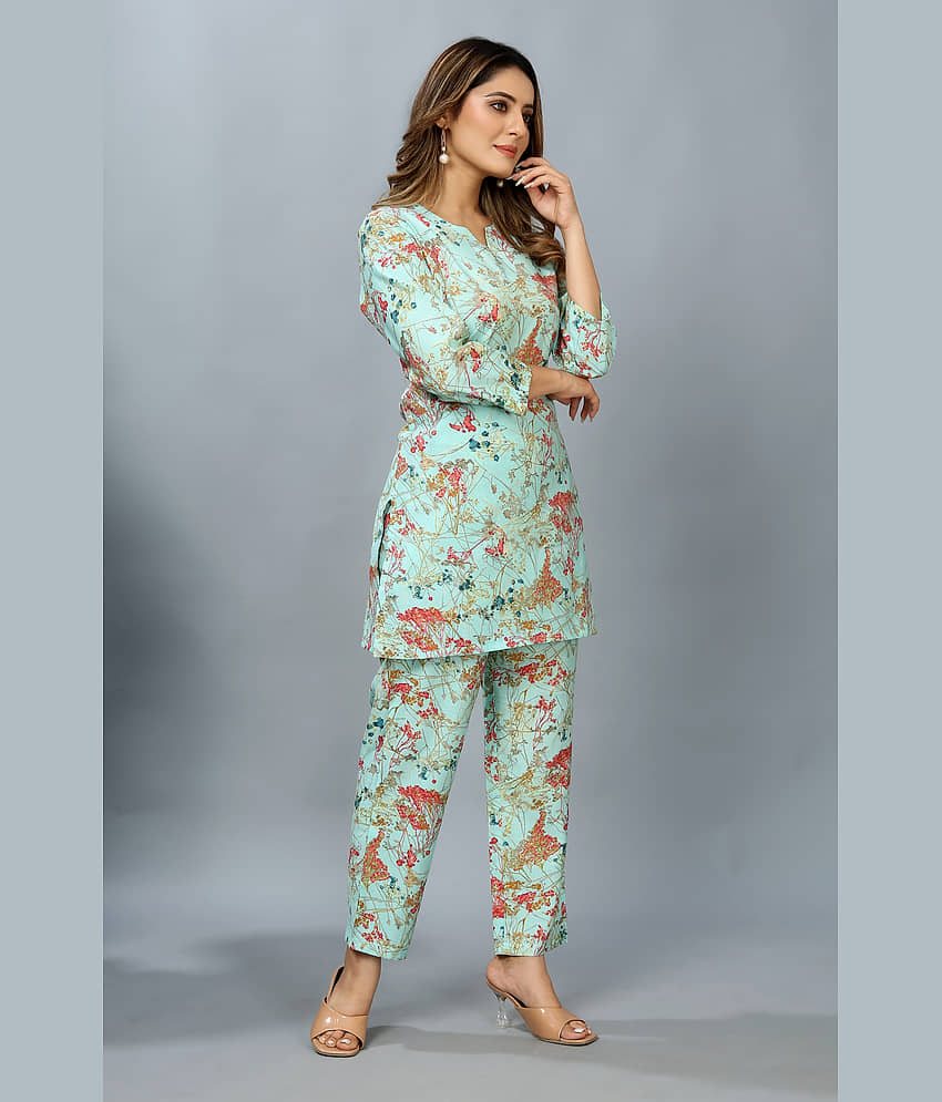 SARRAS Women Printed Kurta With Trousers Co-Ord Set ( Blue ) view 2