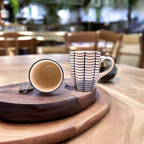 STOREPEDIA Handmade Indigo Chevron Ceramic Coffee Mug Cup Set of 2 Microwave Dishwasher Safe Tea Milk Juice Chai Mugs Cups for Daily Office Gift Items Use Large Size 350 ml view 2