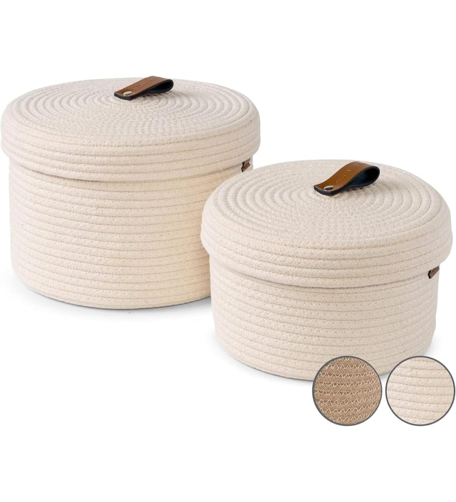 Generic Cotton 2 Pcs Set Roti Box Storage Basket With Lid (White)-PID66356