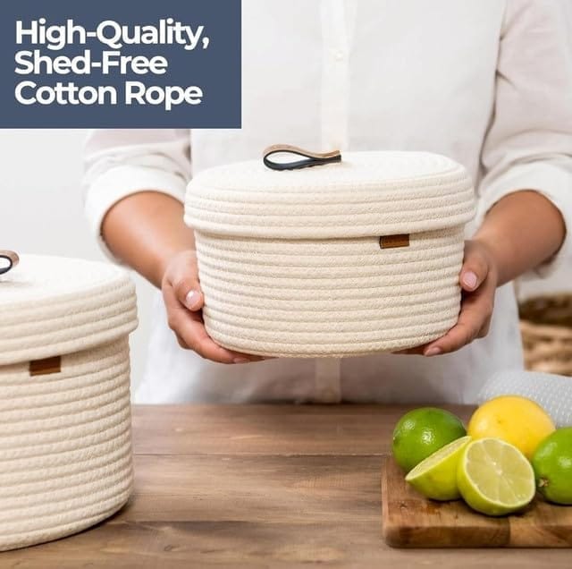 Generic Cotton 2 Pcs Set Roti Box Storage Basket With Lid (White)-PID66356 view 2
