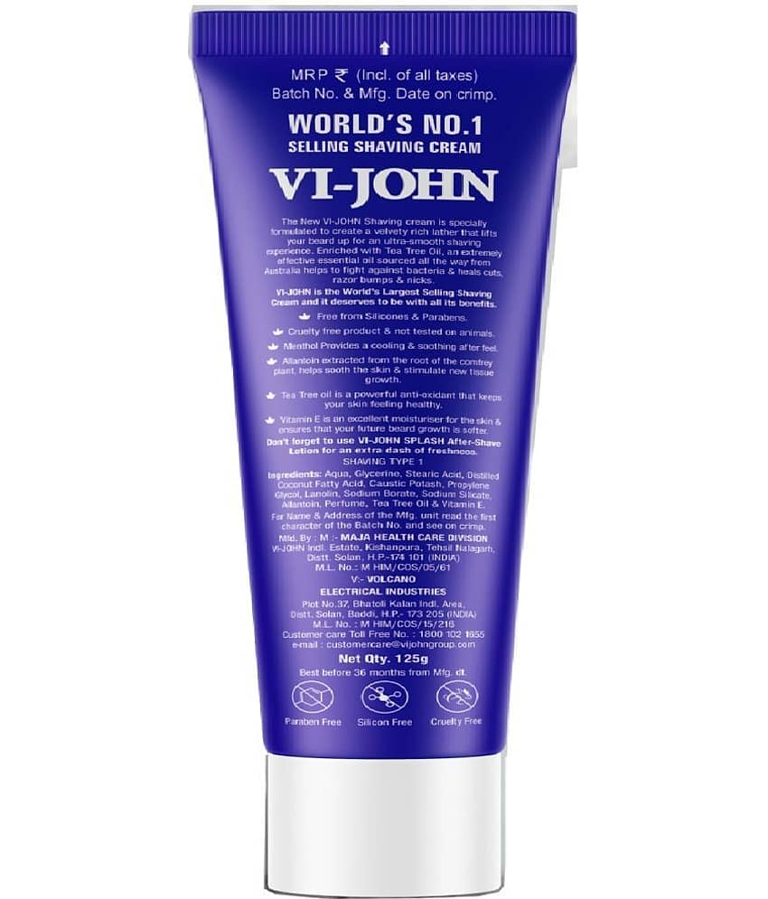 VI-JOHN Saver Pack Shaving Cream For Men With Vitamin E & Team Tree Oil 125g*2 (250g) view 2