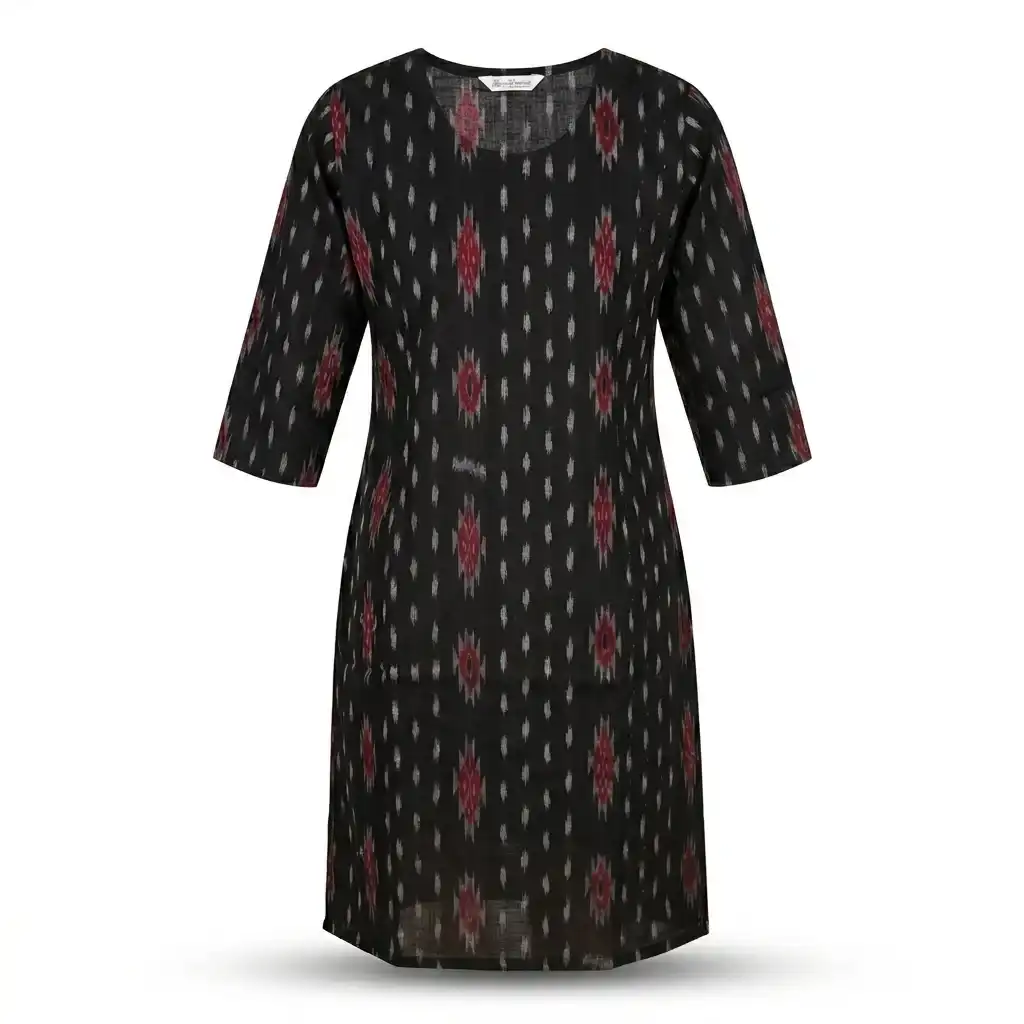 Kurti Printed Black Red – Odisha Handloom view 2