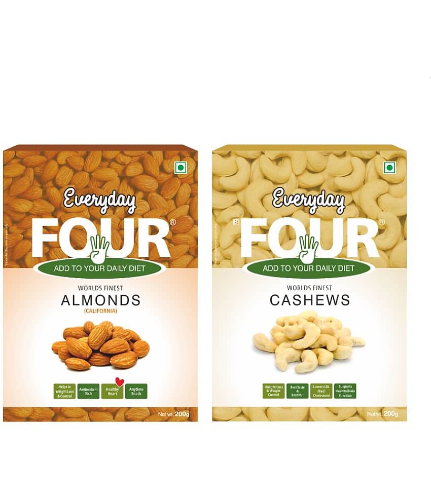 Everyday Four Dry Fruits Californian Almonds 200g + Cashew Nuts (Kaju) 200g | Combo Pack |