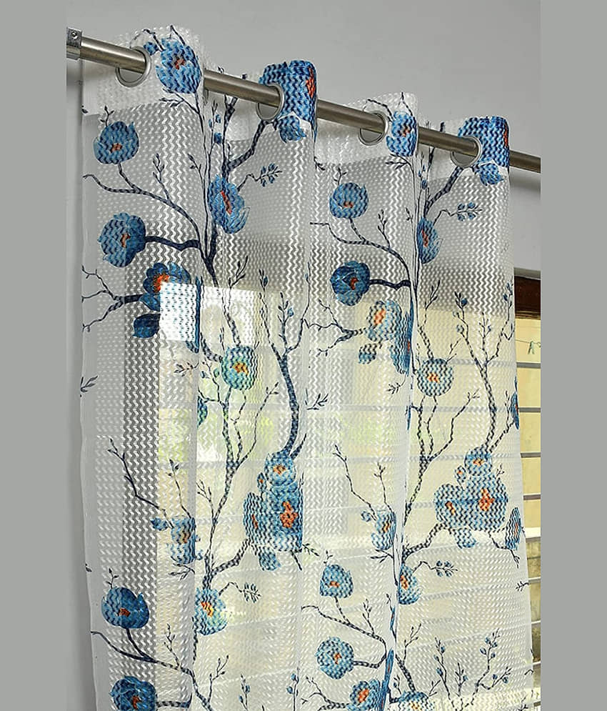 Kraftiq Homes Floral Transparent Eyelet Curtain 7 ft ( Pack of 2 ) - Blue view 2