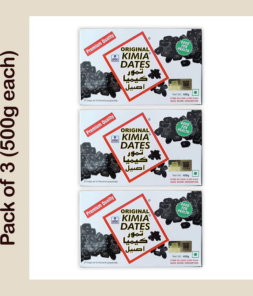 Kimia Dates Original Mazafati Dates Juicy & Delicious Khajoor Healthy Snacks 400 gm (Pack of 3)