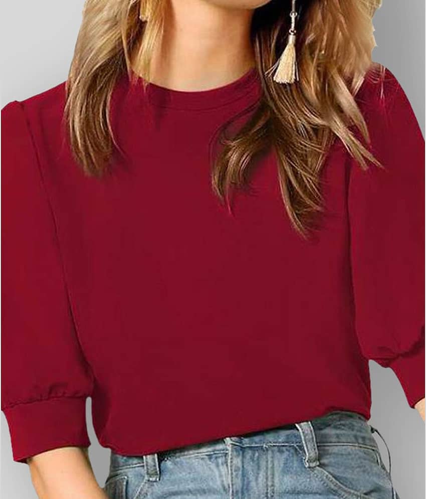 Dream Beauty Fashion Women's Cotton Blend Regular Top ( Maroon ) view 2