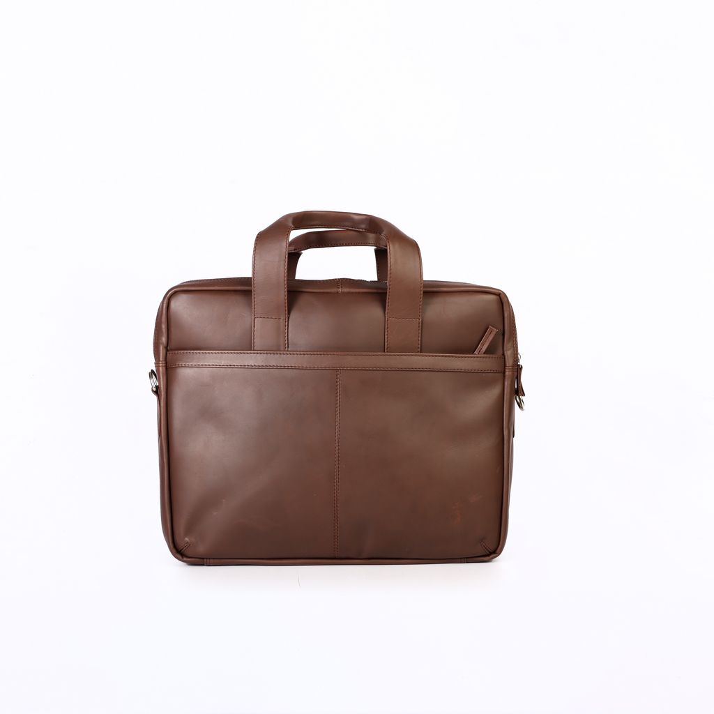 Full Grain Leather Laptop Bag for Men - 15.6 Inch - Brown Briefcase with Padded Compartment & Organizer Pockets view 2