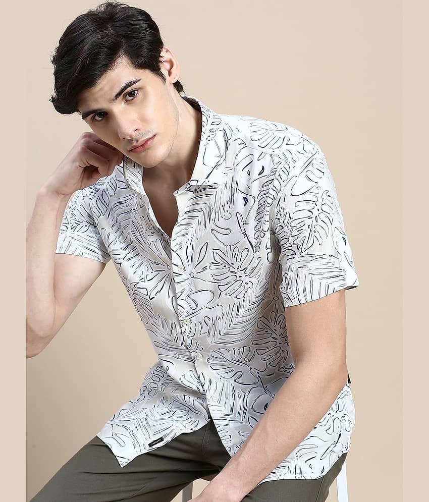 Showoff Cotton Blend Regular Fit Printed Half Sleeves Men's Casual Shirt - Cream ( Pack of 1 ) view 2
