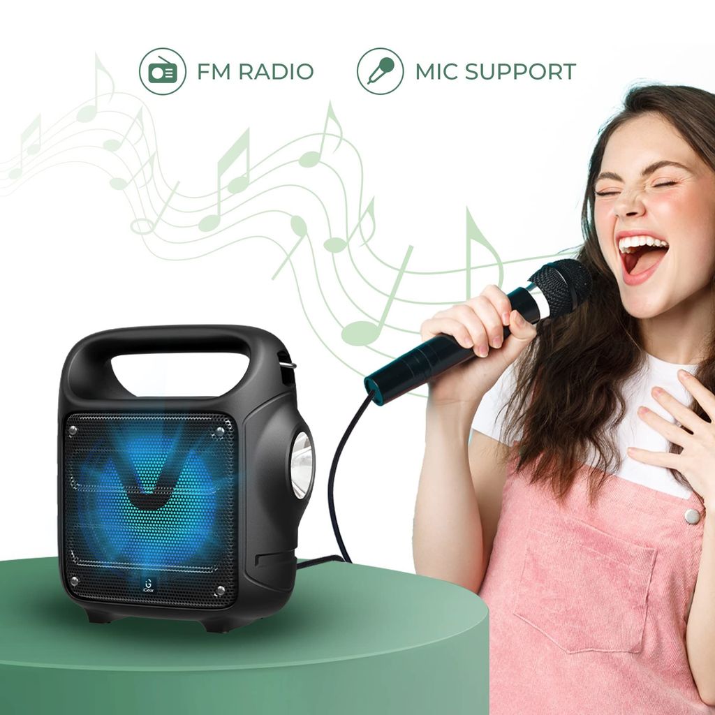 iGear Camo 10 watts Portable Bluetooth Speaker with a corded mike, Rechargeable Battery, USB and TF/SD Card Support/Mic Support/Inbuilt FM Radio/TWS Function/Powerful Torch and Carrying Belt view 2