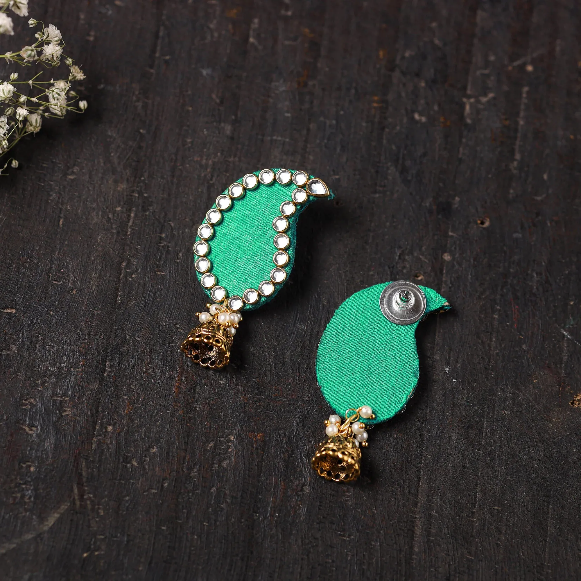 Green - Saanvi Stone Work Fabart Earrings