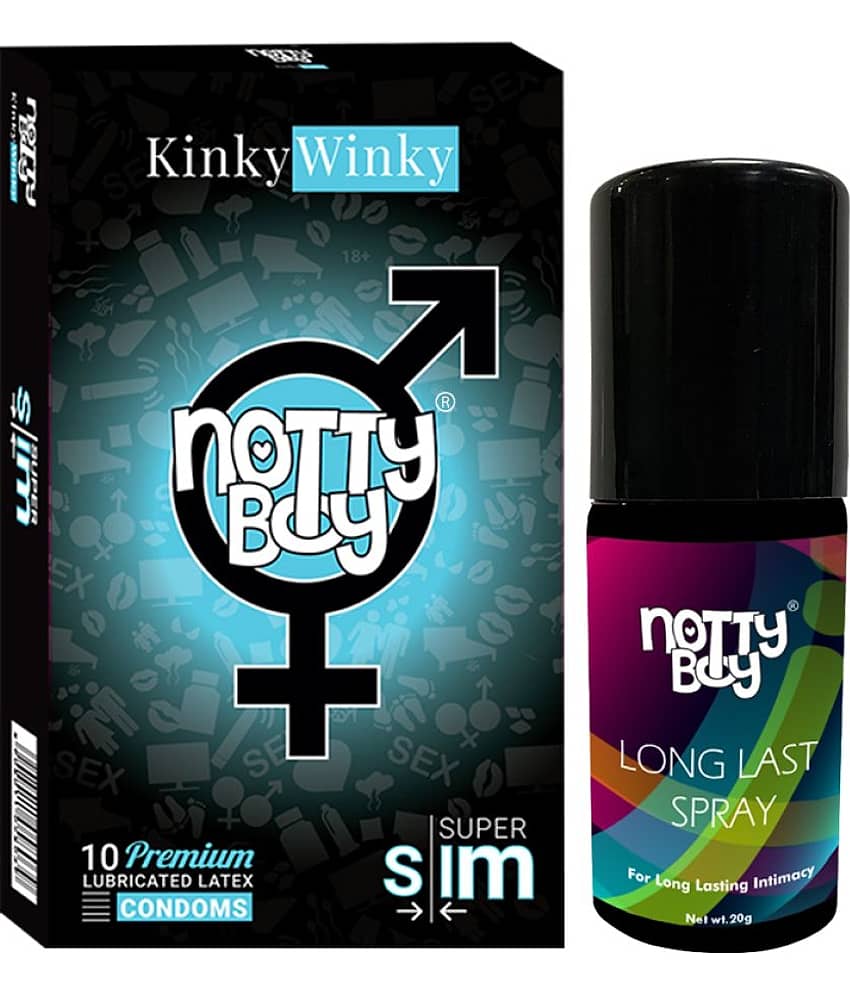 NottyBoy Long Last OverTime Spray 20gm with Super Slim Condoms Pack of 10 Counts