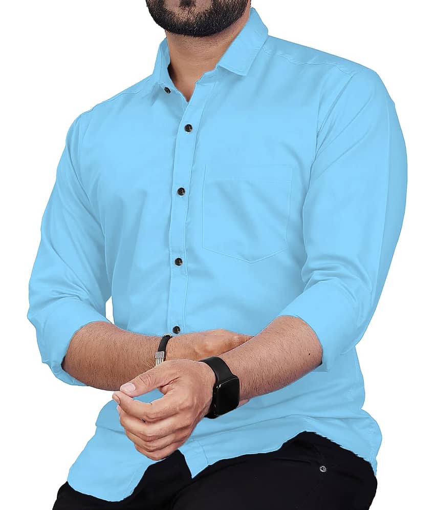 Vida Loca Cotton Blend Slim Fit Solids Full Sleeves Men's Casual Shirt - Sky Blue ( Pack of 2 ) view 2