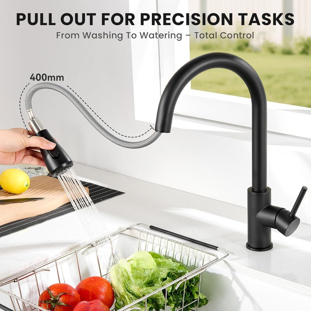 Stainless Steel Kitchen Faucet with Pull Down Sprayer,High Single Handle Brushed Nickel Kitchen Sink Faucet, Spring Spout Pull Out Bar Tap,360 Swivel Commercial Modern Kitchen Sink tap Black view 2