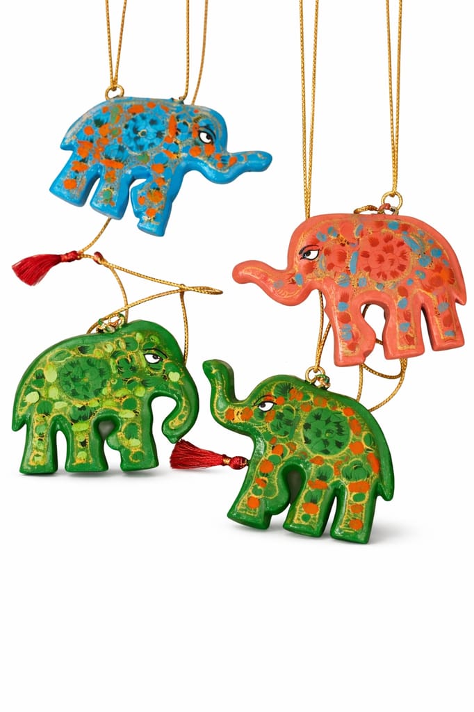 Handcrafted Wooden Elephant Ornaments - Festive Home Decor & Gift Accents view 2