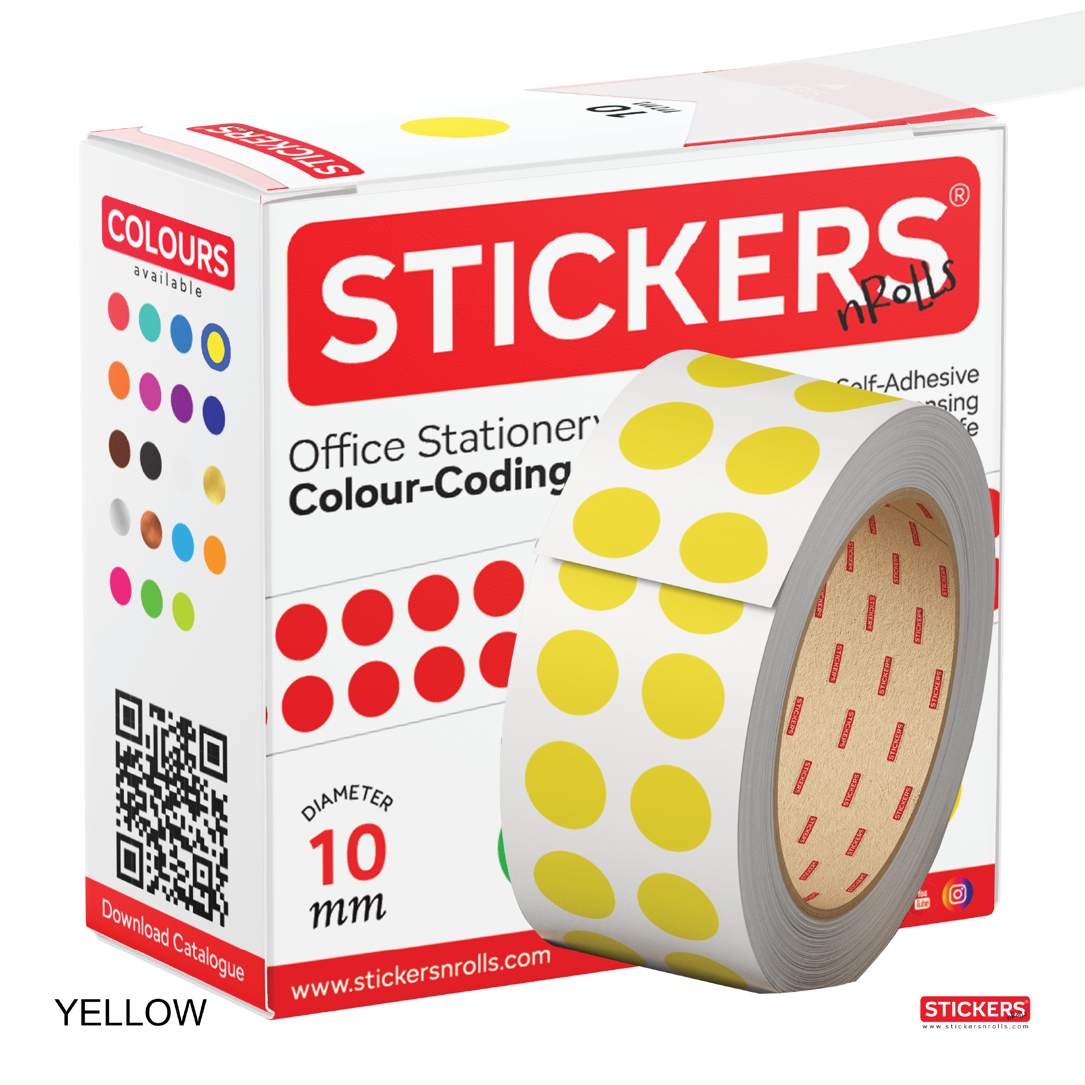 10mm - Round - Solid Colours - Colour Coding Stickers - Permanent Adhesive