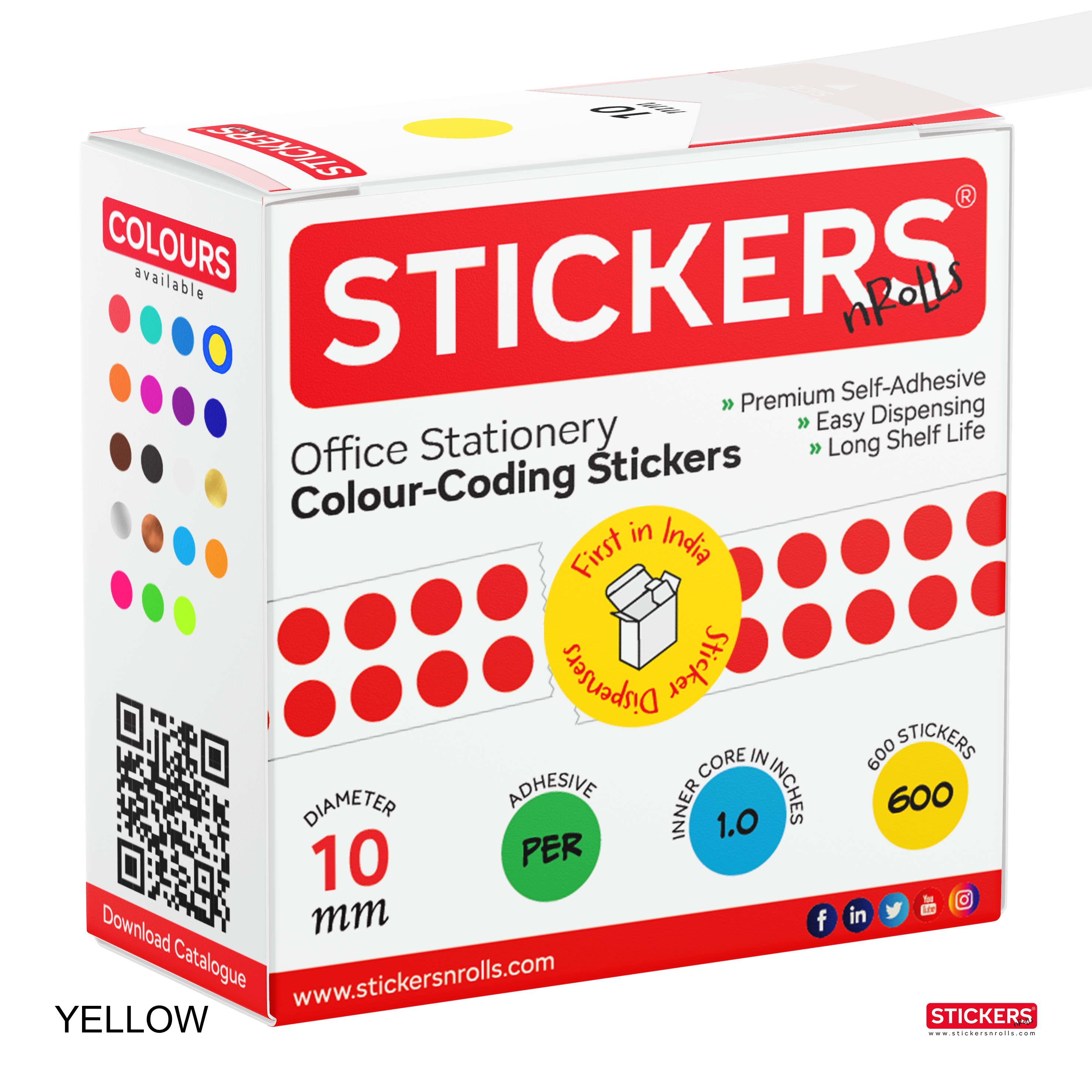 10mm - Round - Solid Colours - Colour Coding Stickers - Permanent Adhesive view 2