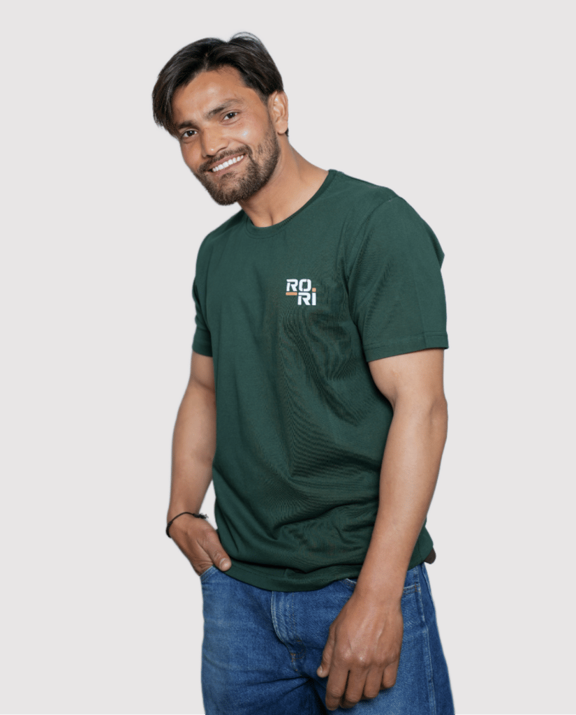 Premium Cotton Men's Classic Series Round Neck Half Sleeve T-Shirt by Rori | Solid Color | Made in India view 2