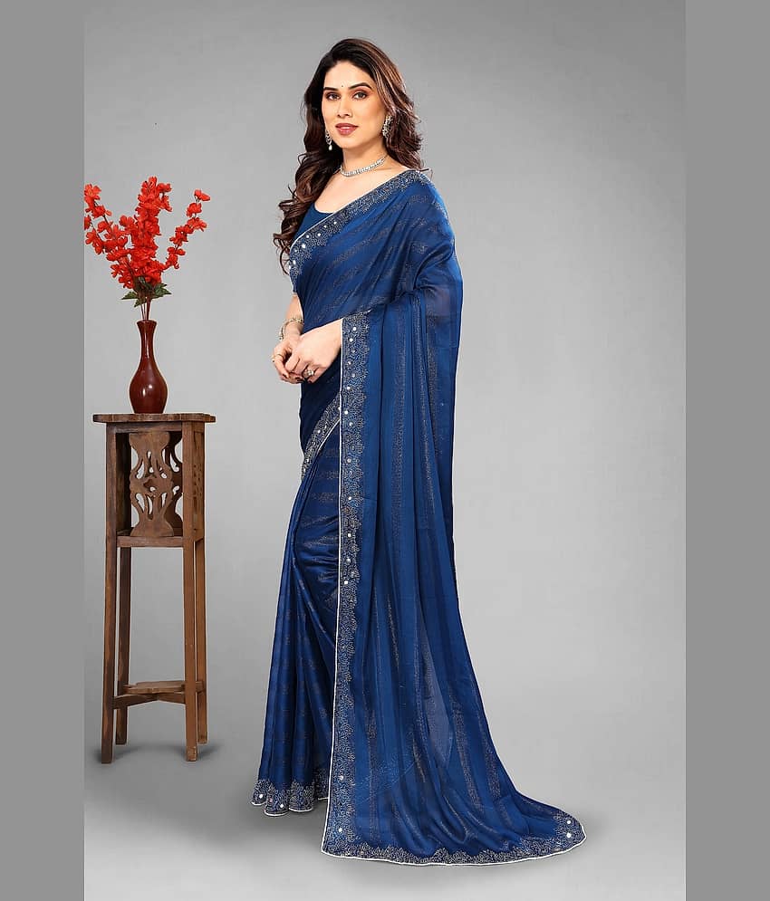 VEERAIVA Chiffon Embellished Saree With Unstitched Blouse Piece ( Purple ) view 2