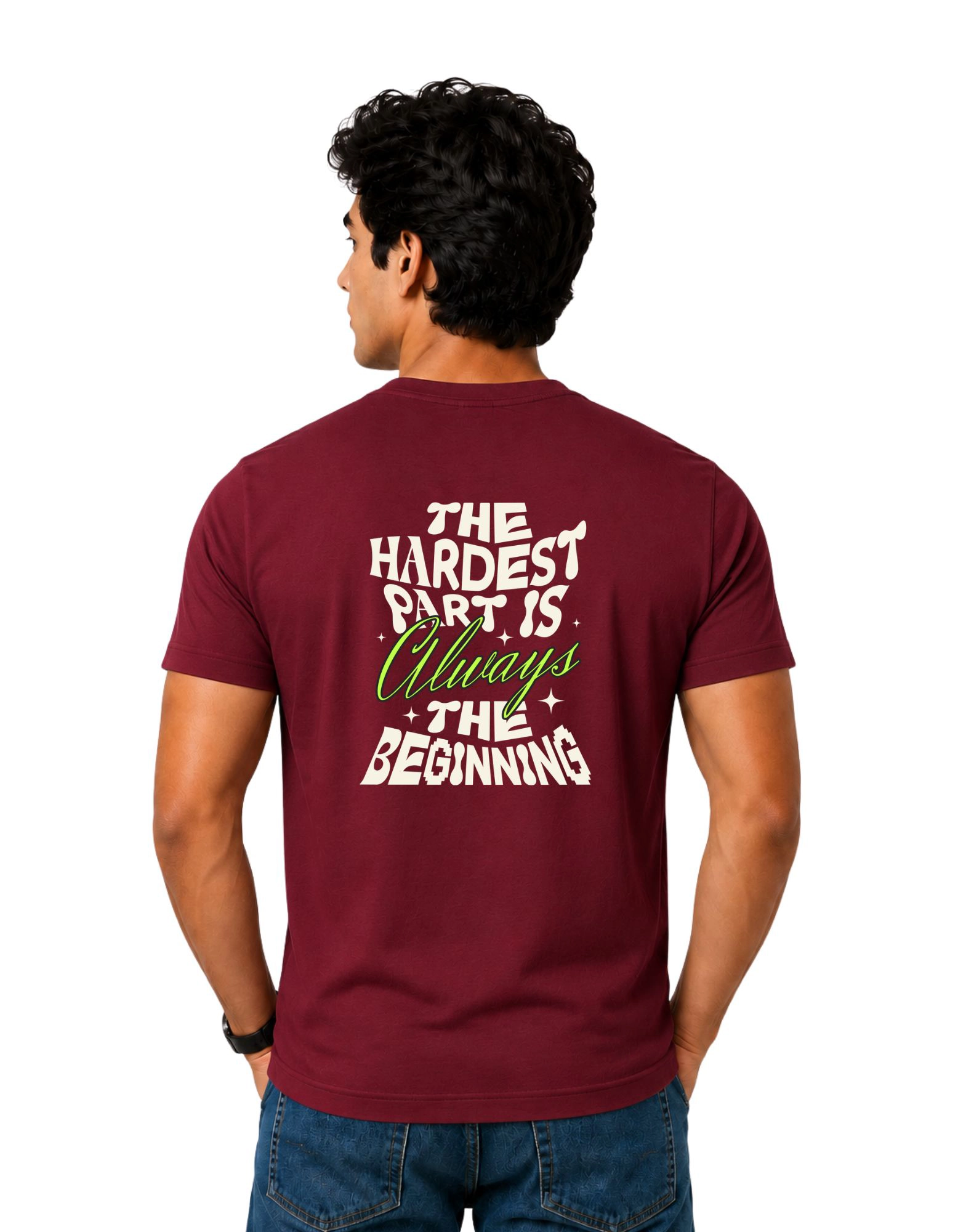 Always The Beginning Cotton Round Neck T-Shirt 180 GSM Maroon view 2