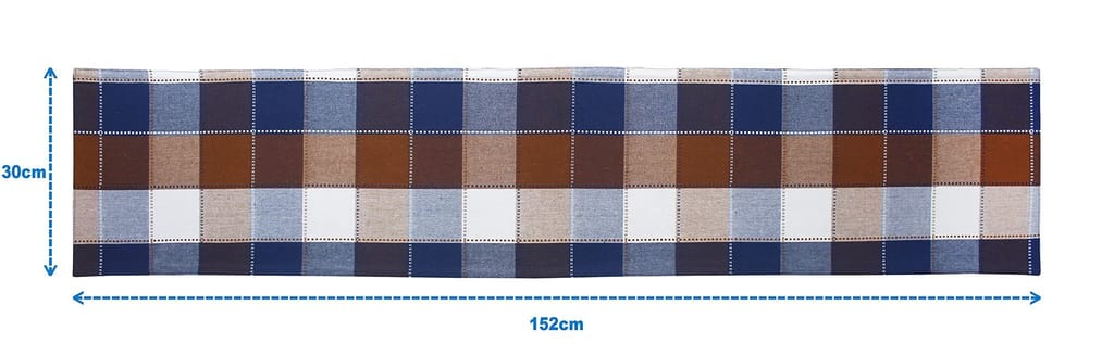 Airwill Cotton Dobby Blue Designed Checked Pattern Table Runner Length 152cm (Blue&Brown, Pack of 1) view 2
