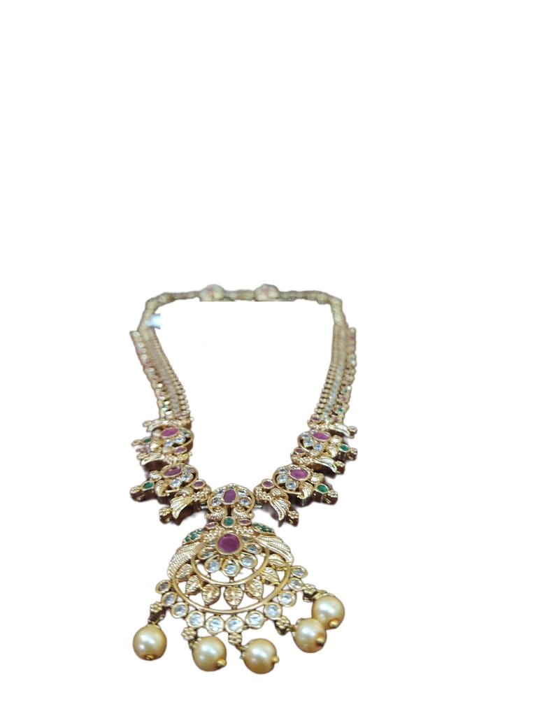 Gold-plated antique finish traditional haram necklace set with earrings for women view 2