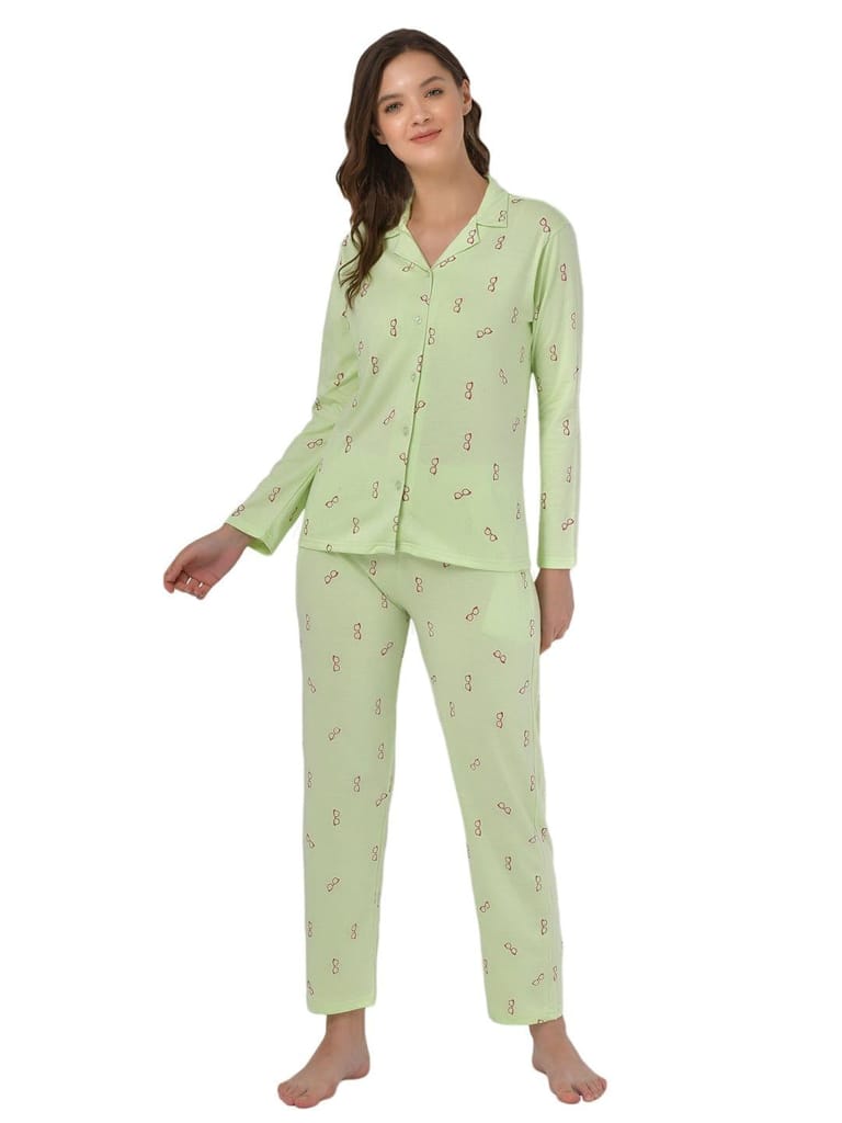 Klamotten Women's Sea Green Allover Printed Top Pyjama Set N54Gs view 2