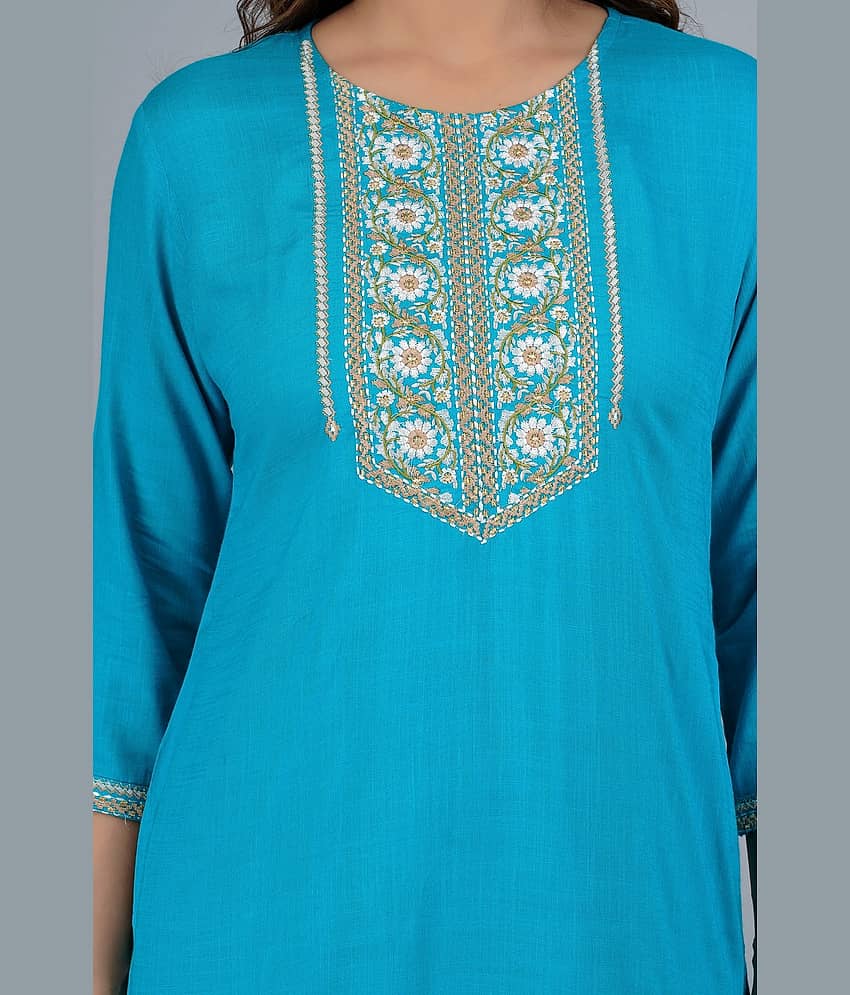 Mishree Collection - Turquoise A-line Rayon Women's Stitched Salwar Suit ( Pack of 1 ) view 2