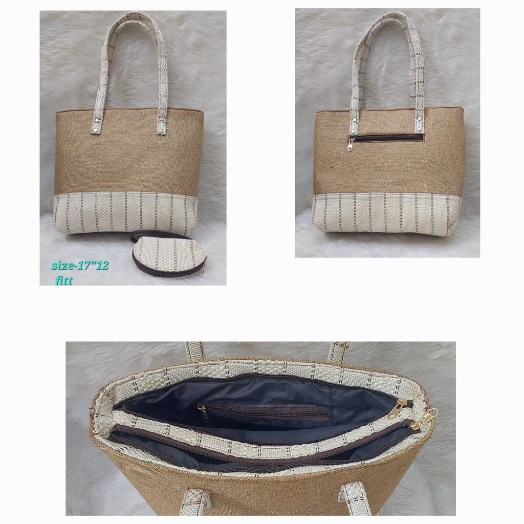 Jute Jacquard fabric Tote Bag with Coin Purse - 17"12 view 2