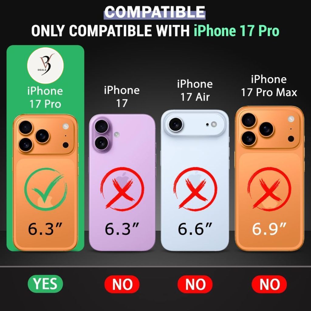V3Deals Ultra-Hybrid Crystal Clear Back Case Cover Compatible with iPhone 17 Pro | Shockproof Design | Camera Protection Bump | Hard Clear Back | Bumper Cover Case (iPhone 17 Pro) view 2