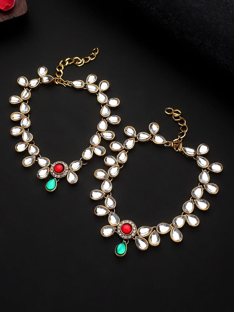 Cardinal Gold Color Kundan Adjustable Anklet/ Pajeb/Payal view 2